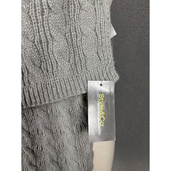 Style & Co Women's Ribbed Edge Shine Cable Knit Scarf Gray One Size New With Tag - Picture 4 of 7